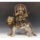 Bronzen sculptuur van Shiva op leeuwh. 55 cm.; [1]220