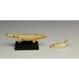 Arctic Circle, two ivory figurines, Siberia or Alaska, 19th centuryshapes as a fox and a bird. ;