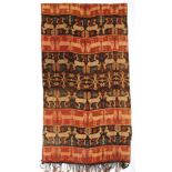 Indonesia, Sumba (Kanatang), early 20th c Ikat. Hinggi decoratedwith cockatoos, which serve as a