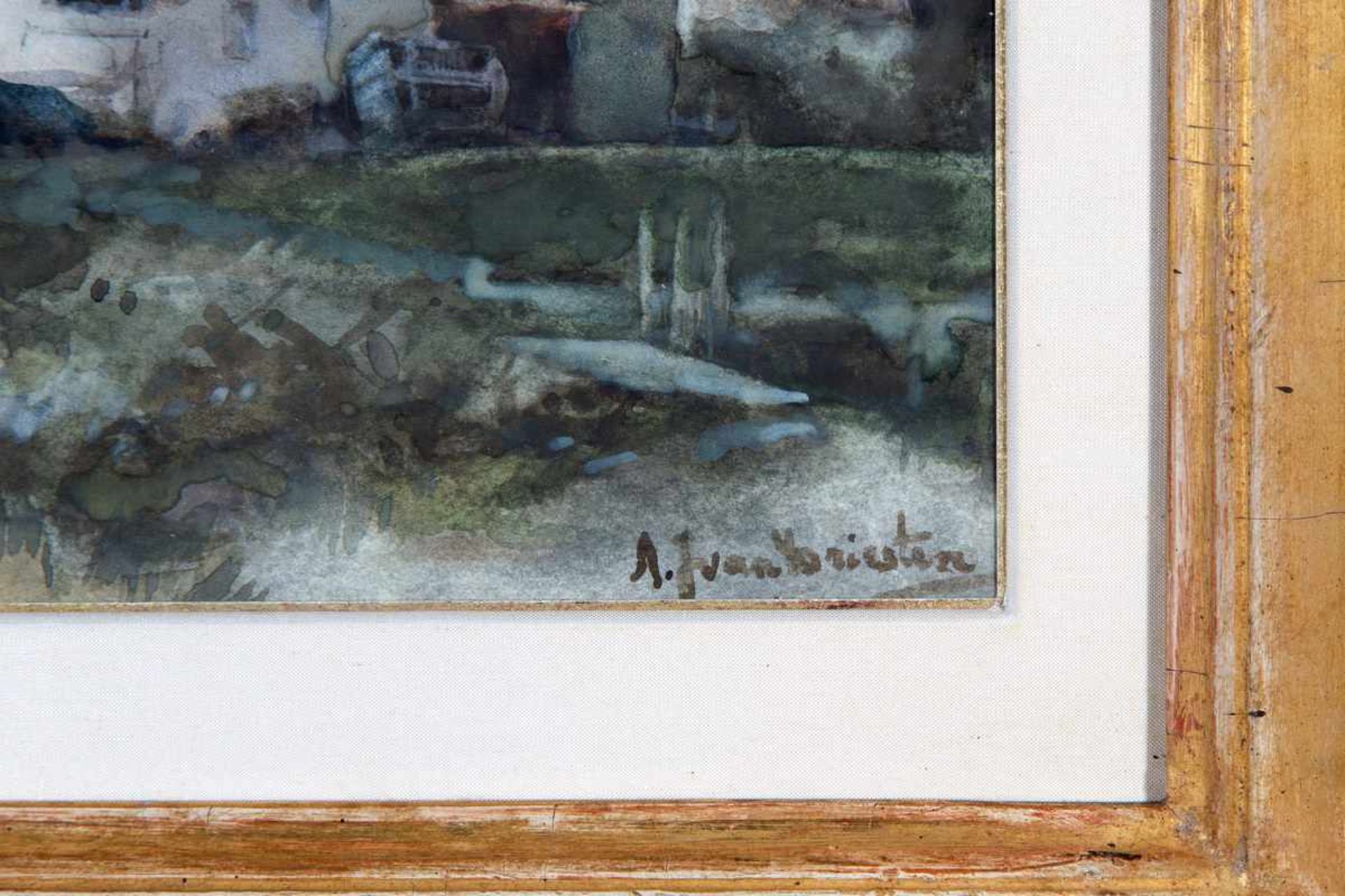 Arend Jan van Driesten (1878-1969)Gezicht op een witte boerderij; aquarel; 22 x 30 cm.; gesign. r. - Bild 3 aus 3