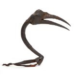 Nigeria, Hausa, bird hunting decoy, hornbill forehead maskwith small leather straps; h. 33,5 and