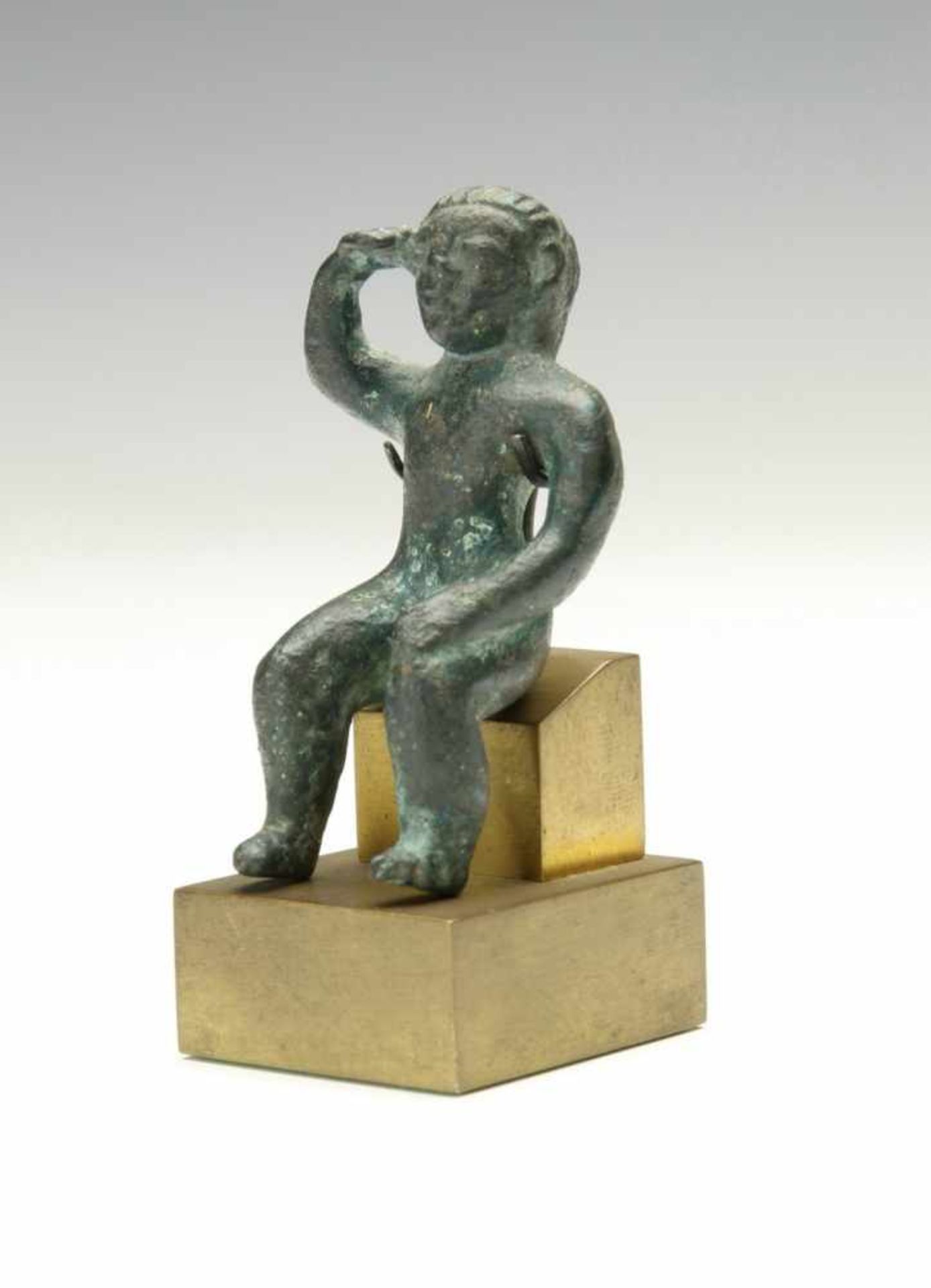 Antique bronze statue of a seated figure, possibly Roman.with on hand to his right temple.; h. 6,5 - Bild 4 aus 4