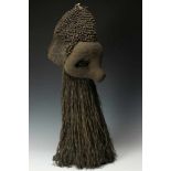 DRC., Salampasu, plaited plant fiber initiation mask, mufuampo,with raffia hair and hairstyle with