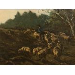 Xeno Münninghof (1873-1944)Boer met schapen op een hei; paneel; 29 x 38 cm.; gesigneerd met