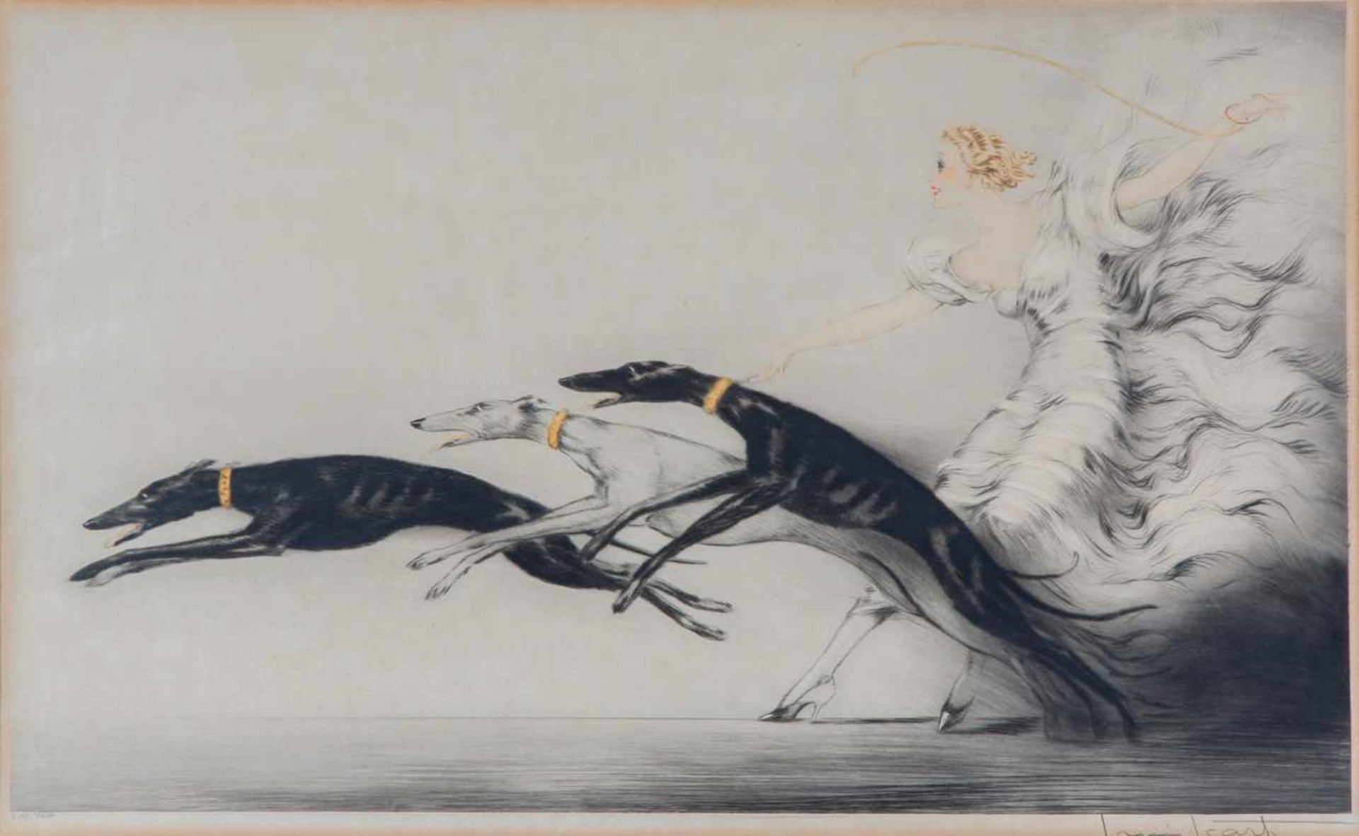 Louis Icart (1888-1950)'Vitesse'; kleurenets; 38 x 63 cm.; gesign. r.o., E. 167; 1600 - Image 2 of 3