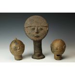 Ghana, Akan, three terracotta heads,used to commemorate deceased royals and individuals of high