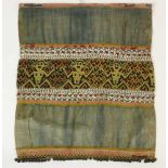 Borneo, Iban Dayak, womens beaded skirtwith anthropomorphic figures and woven textile; w. 45