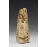 Marble conical idol, possibly 3rd-2nd Mill BC.,with on top a engraved facial expression.; h. 7