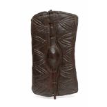 Cameroon, leather shieldHippo skin with geometrical patterns, wooden incorporated grip in the middle