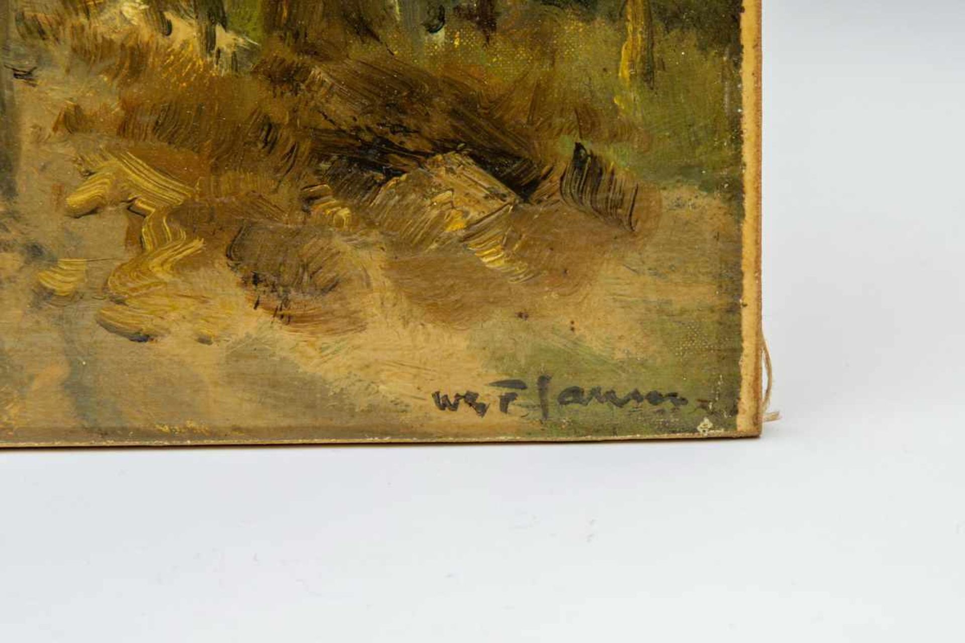 Willem G.F. Jansen (1871-1949)Man op paardenkar tussen de berkenbomen; board, niet ingelijst; 30 x