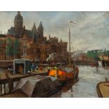 Willem Hamel (geb. 1912)Gezicht op de Prins Hendrikkade, Amsterdam; doek; 60 x 75 cm.; r.o. ‘42; [