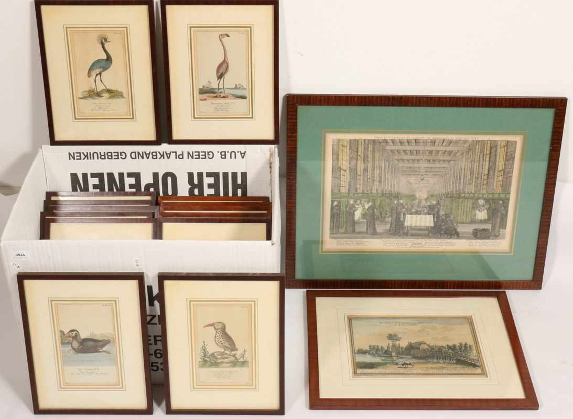 Veertien gravures met afbeelding van vogels, hierbij twee gravuresde opbrengst van dit kavel zal ten