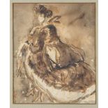 Toegeschreven aan Constantin Guys (1802-1892)Staande vrouw; gewassen inkt; 23 x 19 cm.;