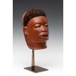 Zimbabwe, Makonde, portret mask, with human hair,with open mouth, pronounced lips and eyes. With