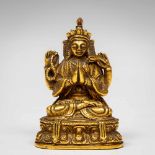 China, verguld bronzen sculptuur Avalokiteshvara Shadakshari, bodhisattva van mededogen, 19e eeuw; h