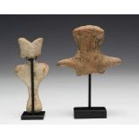Syria, two terracotta idols, 3rd-2nd Mill BC,one buste of figure with spread arms, the other in