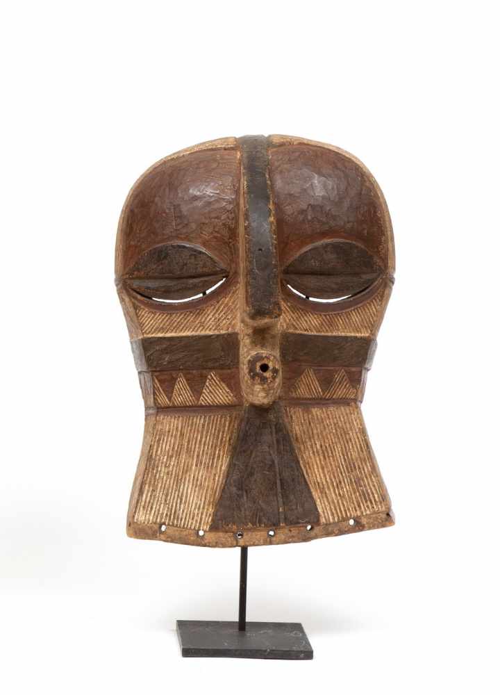 DRC., Luba, face mask, kifwebe, ca. 1940,broad face mask with curved ridge, protruding tubular mouth