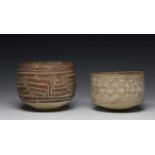 Indus Valei, Pakistan, Mehrgarh, 3000-2400 BC., two terracotta bowls,both with geometrical patterns.