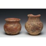 India, Indus Valley, two red terracotta pots, ca. 1500 BC.,one with painted ducks, the other with