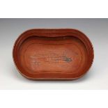Arctic Circle, cedar wood oval shaped bowl, ca. 1900the inside painted with a Karibu in black. ;