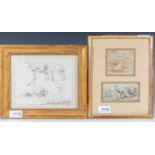 Hollandse school, 18e/19e eeuwSchapen / Twee tekeningen van pluimvee; drie tekeningen; 14 x 17 cm.