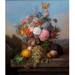 Cornelis Johannes van Hulstijn (1811-1879)Stilleven met bloemen en fruit; doek; 86 x 72,5 cm.;