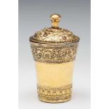 Bali, Klung Klung, gold and metal ceremonial priest lidded beaker, Sangku, 19th centurythe