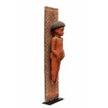 DRC., Pende, carved wooden housepost,with a fine carved male ancestral figure with facial