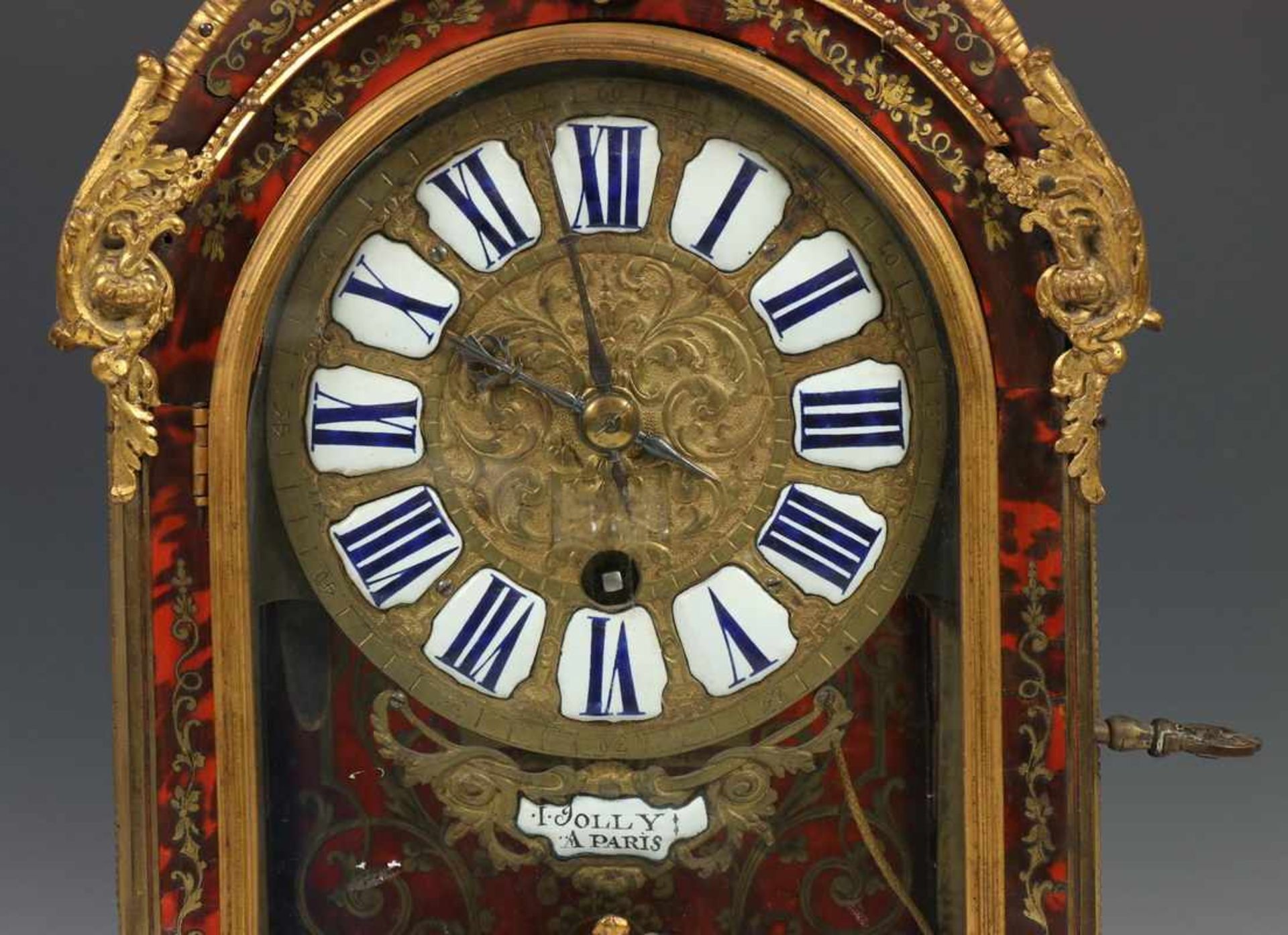 Frankrijk, consoleklok met Boulle techniek, 18e eeuw;uurwerk uitgevoerd met gaand- en (kwartier) - Bild 2 aus 5