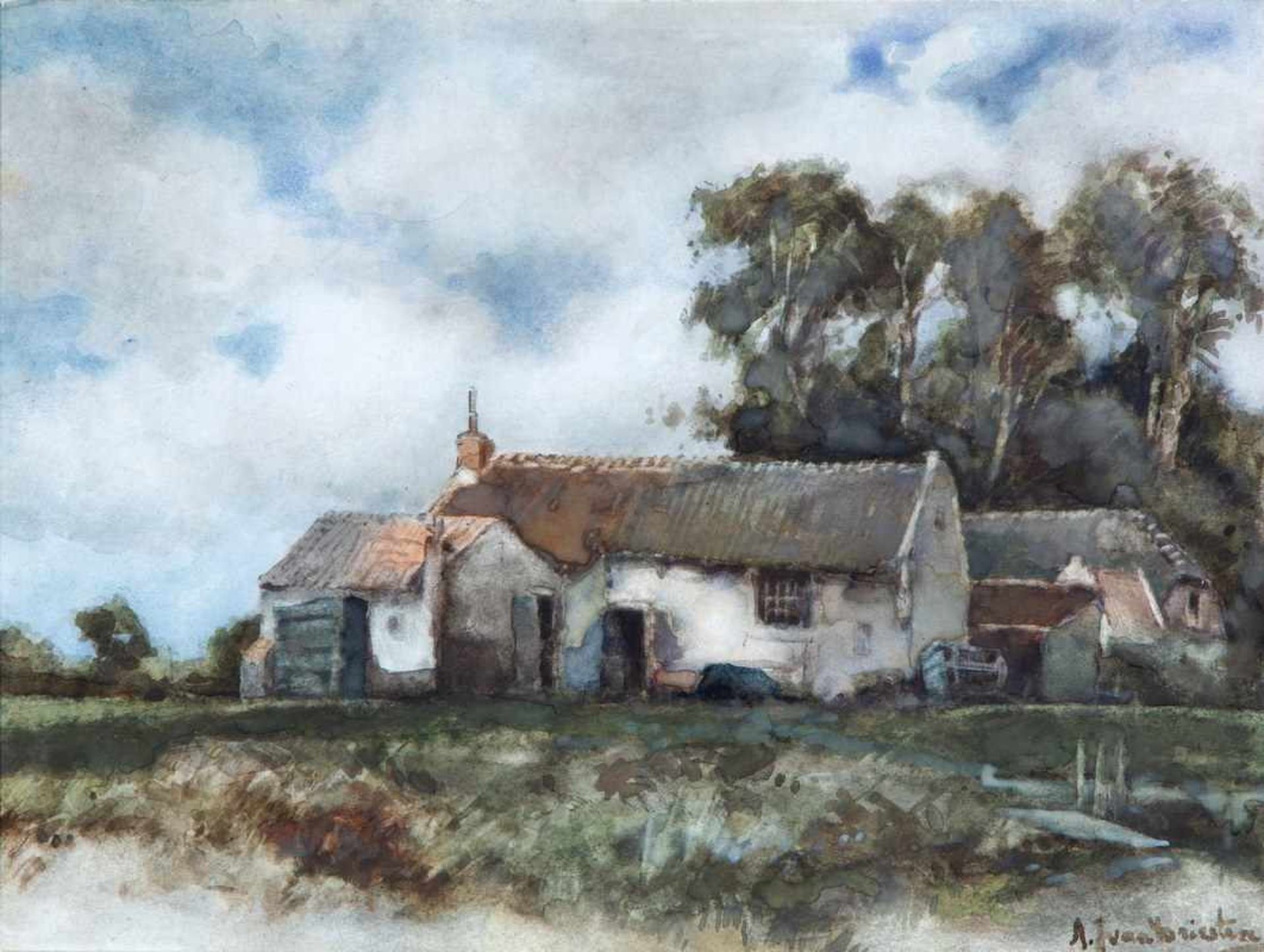 Arend Jan van Driesten (1878-1969)Gezicht op een witte boerderij; aquarel; 22 x 30 cm.; gesign. r. - Bild 2 aus 3