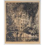 Willem Gerard Hofker (1902-1981)Leidsegracht - hoek Herengracht; ets; 35 x 27 cm.; gesign. r.o.,