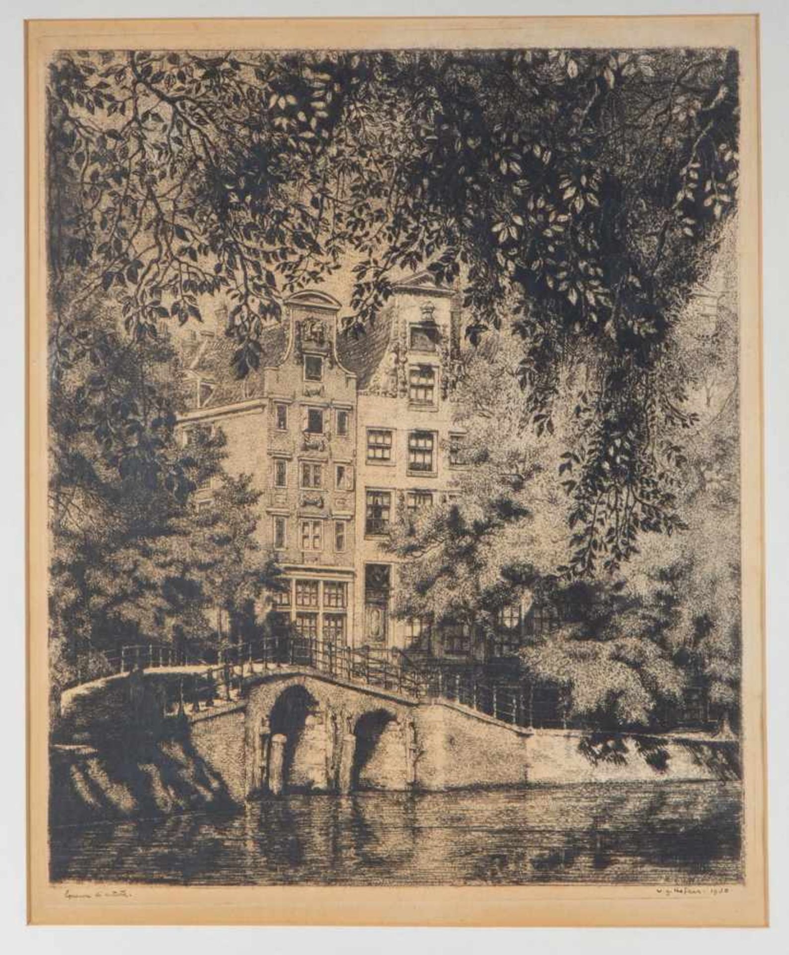 Willem Gerard Hofker (1902-1981)Leidsegracht - hoek Herengracht; ets; 35 x 27 cm.; gesign. r.o.,