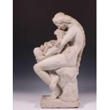 Petrus de Leeuw (1833-1909), marmeren sculptuur;Eva met Kaïn en Abel, de eerste wieg,; h. 55, 16 x