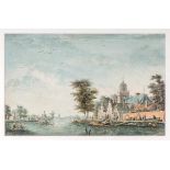 Dirk Verrijk (1734-1788)Dorp aan een vaart; aquarel; 18 x 29 cm.; gesign. m.r.; 1300