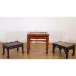 China, drie hardhouten tafeltjes52 x 32 en h. 50 cm; 41 x 31 en h. 27 cm; 39 x 29 en h. 27 cm.;