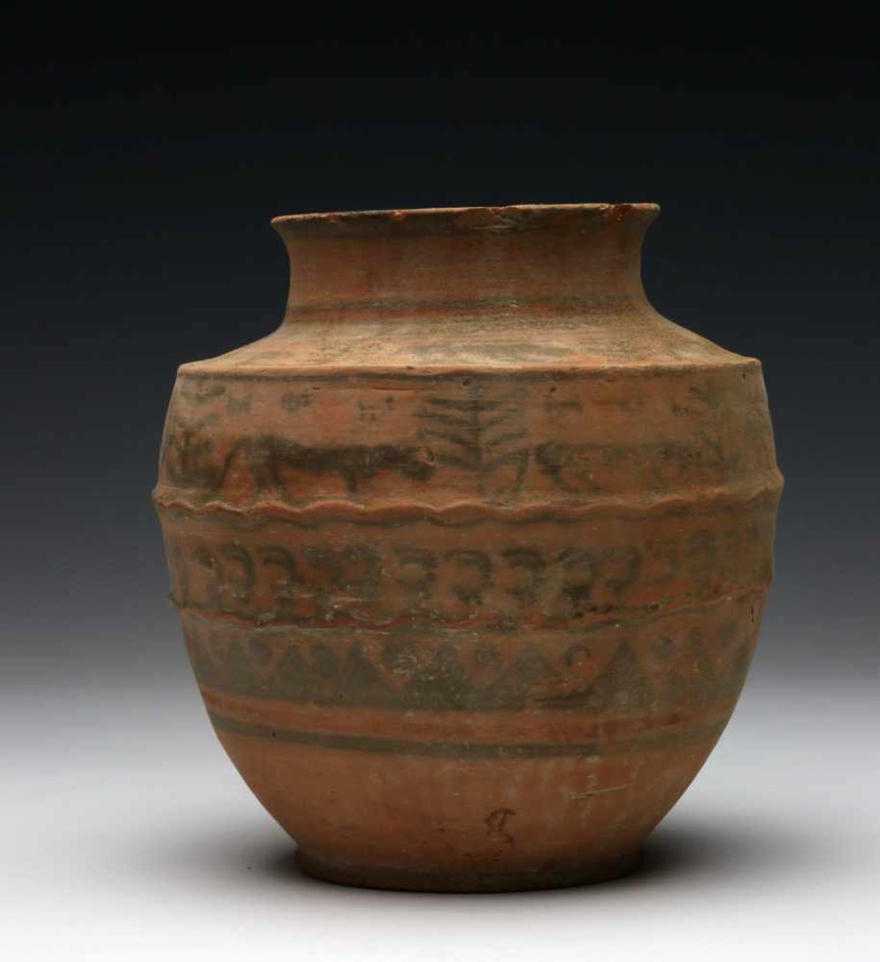 Indus Valei, Pakistan, Nindowari, 2300-2000 BC.,red earthenware pot with two ribbed edges in the