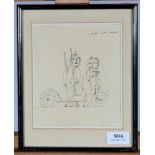 Co Westerik (1924-2018)Twee figuren met een scooter; inkttekening; 17 x 15 cm.; gesign. r.b., '54;
