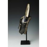 Ivory Coast, Guro, face mask,with straight horns, engraved hairline with accents in blue and