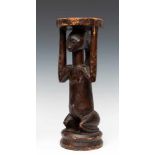 DRC., Luba, kariatide seat, kipona;kneeling female figure with raised arms to support seat, her