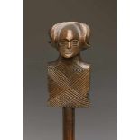 Angola, wooden dignitary staff, khunia-mbweci,in the form of a male anthropomorphic head with hair