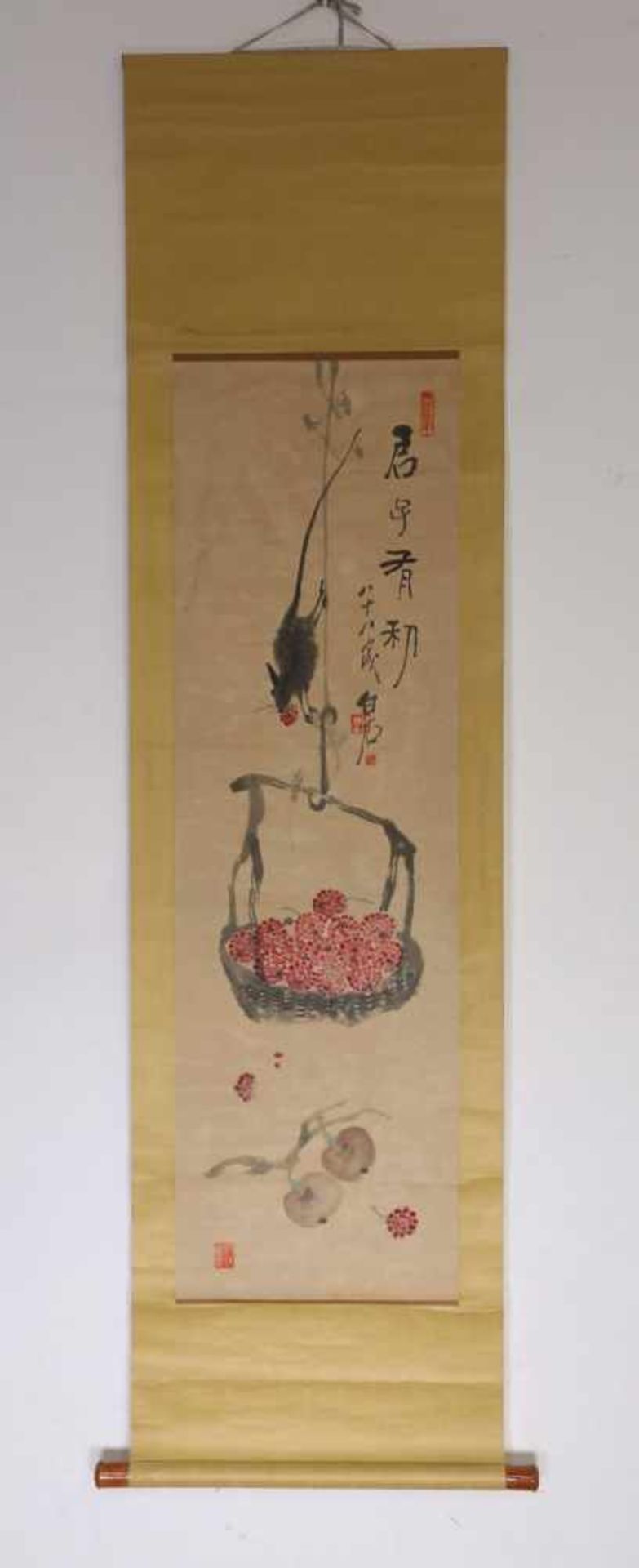 China, rolschildering, muis met granaatappels / rat met frambozen,'Qi Baishi, 88 jaar oud' ; h 111 - Bild 4 aus 4