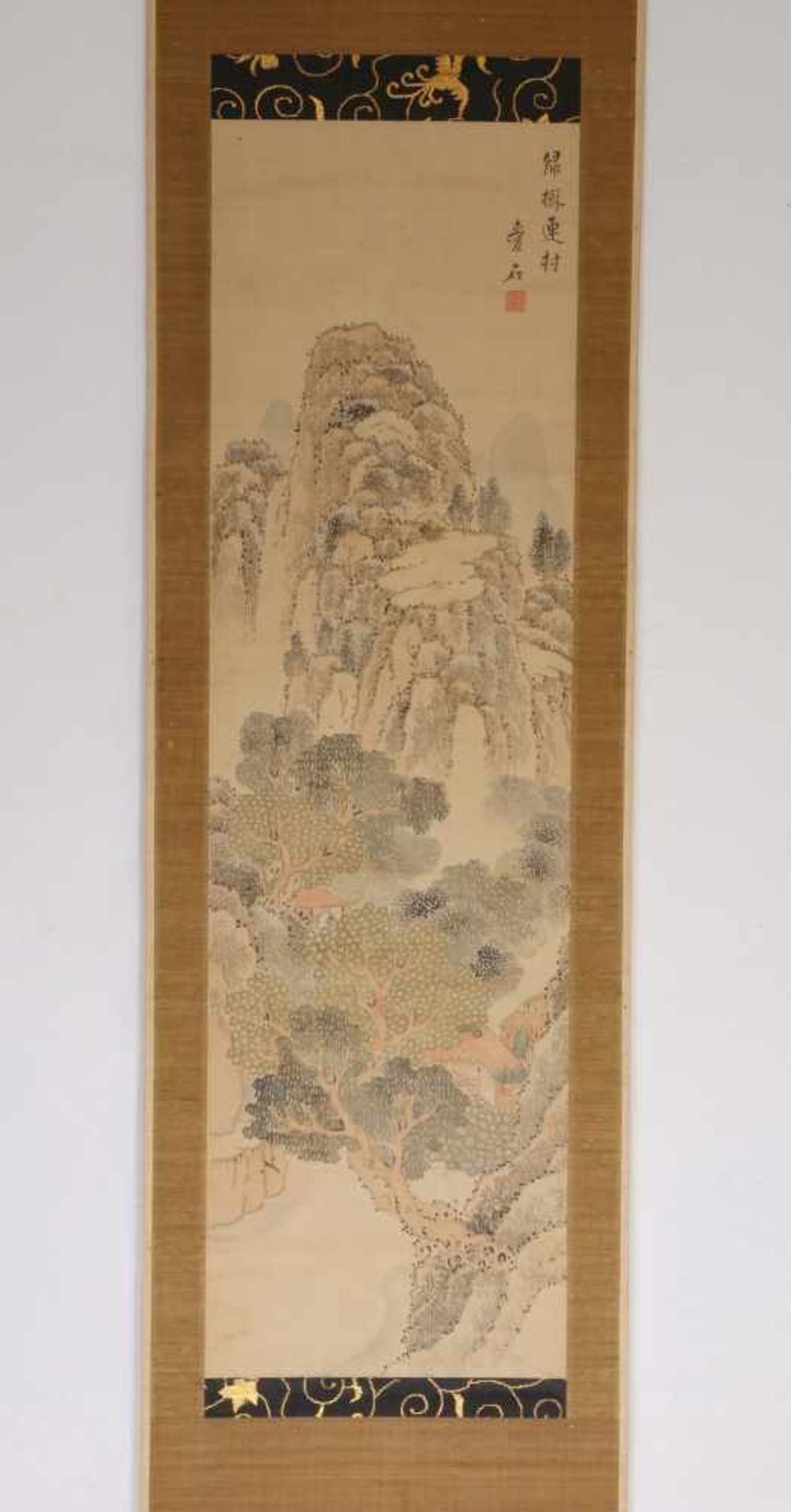 Japan, rolschildering, getint landschapin de stijl van Ikeno Taiga door monnik Aiseki; h. 105 en