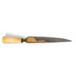 Persian ceremonial knife with gilded engravings of floral patterns, 19th century,with ivory handle ;