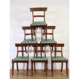 Engeland, set van zes mahoniehouten eetkamerstoelen, 19e eeuw,met groene stoffering; 6200