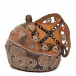 Papua Nieuw Guinea, Maprik, braided Baba helm maskwith polychrome paintings design in triangle and