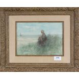 Jozef Israels (1824-1911)Meisje in de duinen; aquarel; 18 x 25 cm.; gesign. r.o., herkomst: