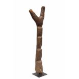 Dogon, wooden granery ladder,with four steps and Y-shaped ending, with grey - brown patina.