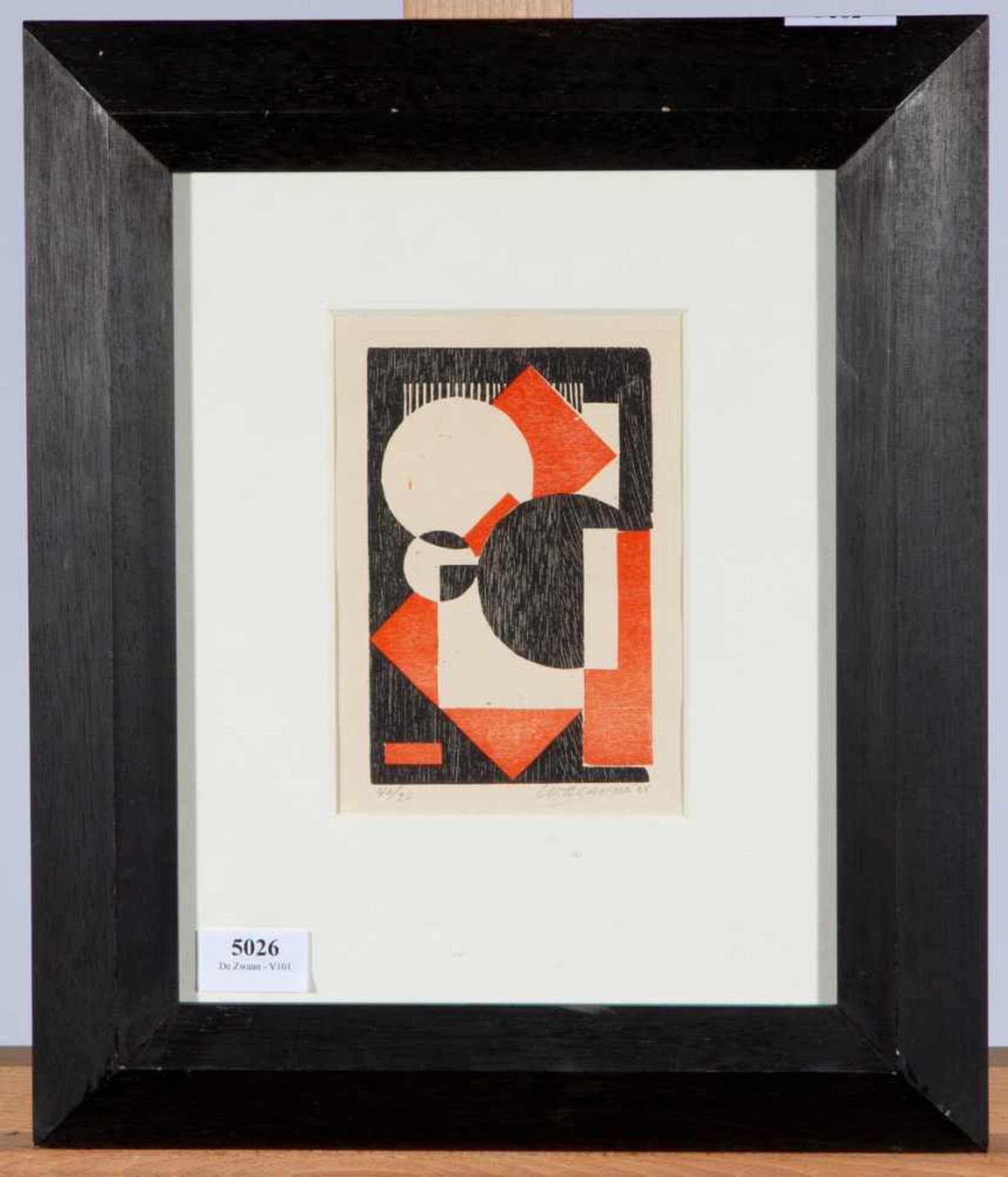 Wobbe Alkema (1900-1984)Compositie in rood en zwart I; houtsnede; 17 x 12 cm.; gesign. r.o., '25, - Bild 2 aus 3