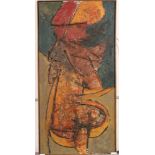Jan Meijer (1927-1995)'Souvenir Dogan'; doek (beschadigd); 100 x 50 cm.; gesign. l.b., 1/'62; Uit de