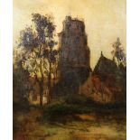 Frans Hoos (1884-1966)Dorpsgezicht met kerktoren; doek; 60 x 50 cm.; gesign. l.o.; 180